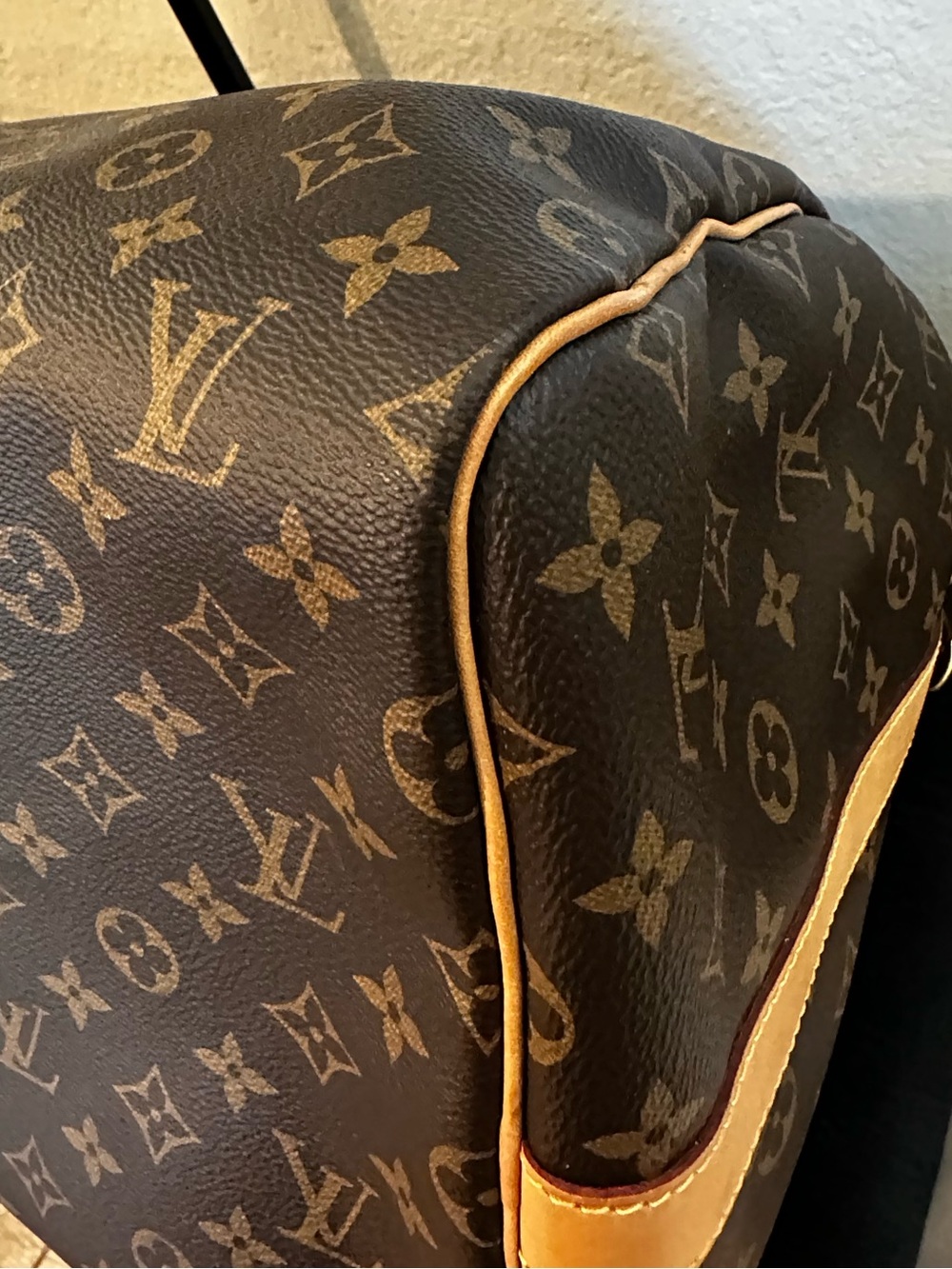 Authentic Louis Vuitton Brown Monogram Duffel with Tan Leather Trims size 55 - Picture 8 of 16